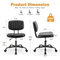 Sweetcrispy Small Office Desk Chair With Wheels Armless Comfy Computer Chair With Lumbar Support Pu Leather Low Back Adjustable