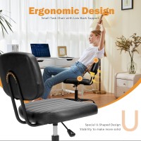 Sweetcrispy Small Office Desk Chair With Wheels Armless Comfy Computer Chair With Lumbar Support Pu Leather Low Back Adjustable