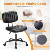 Sweetcrispy Small Office Desk Chair With Wheels Armless Comfy Computer Chair With Lumbar Support Pu Leather Low Back Adjustable