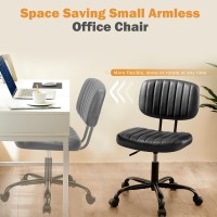 Sweetcrispy Small Office Desk Chair With Wheels Armless Comfy Computer Chair With Lumbar Support Pu Leather Low Back Adjustable