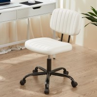 Sweetcrispy Small Office Desk Chair With Wheels Armless Comfy Computer Chair With Lumbar Support Pu Leather Low Back Adjustable