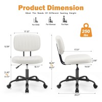 Sweetcrispy Small Office Desk Chair With Wheels Armless Comfy Computer Chair With Lumbar Support Pu Leather Low Back Adjustable