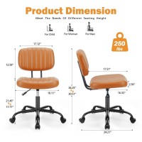 Sweetcrispy Small Office Desk Chair With Wheels Armless Comfy Computer Chair With Lumbar Support, Pu Leather Low Back Adjustable Height 360 Rolling Swivel Task Chair Without Arm For Home, Bedroom