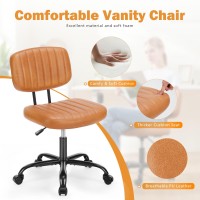 Sweetcrispy Small Office Desk Chair With Wheels Armless Comfy Computer Chair With Lumbar Support, Pu Leather Low Back Adjustable Height 360 Rolling Swivel Task Chair Without Arm For Home, Bedroom