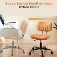 Sweetcrispy Small Office Desk Chair With Wheels Armless Comfy Computer Chair With Lumbar Support, Pu Leather Low Back Adjustable Height 360 Rolling Swivel Task Chair Without Arm For Home, Bedroom