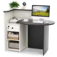 Tangkula Reception Desk, Front Counter Desk With Lockable Drawer & Adjustable Shelf, Oval Desktop, Retail Counter For Checkout, Computer Workstation For Salon Lobby Office, Home Office Desk