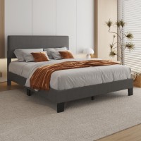 Lifezone Queen Bed Frame With Headboard Linen Upholstered Bed Frame With Wood Slats Support No Box Spring Needed Heavy Duty Feet