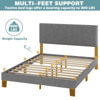 Lifezone Queen Bed Frame With Headboard Linen Upholstered Bed Frame With Wood Slats Support No Box Spring Needed Heavy Duty Feet