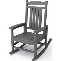 Kingyes Outdoor Rocking Chairs Weather Resistant Patio Rocking Chairs High Back Porch Rocker For Adult Gray