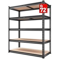 Reibii 2000Lbs Garage Shelving 72H Storage Shelves Heavy Duty Shelving 5 Tier Metal Shelves For Garage Shelves 355W X72H