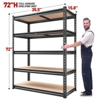 Reibii 2000Lbs Garage Shelving 72H Storage Shelves Heavy Duty Shelving 5 Tier Metal Shelves For Garage Shelves 355W X72H