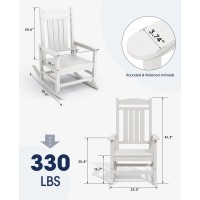 Kingyes Hdpe Rocking Chairs Outdoor Patio Rocking Chairs With 330Lbs Support Smooth Porch Rocker For Deck Lawn Yard White