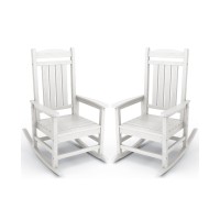 Kingyes Weather Resistant Outdoor Rocking Chair Set Of 2 High Density Polyethylene Patio Rocking Chairs With 330Lbs Support For