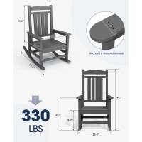 Kingyes Weather Resistant Outdoor Rocking Chair Set Of 2 High Density Polyethylene Patio Rocking Chairs With 330Lbs Support For