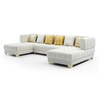 UShaped Double Chaise Sectional Sofa 140 Large Couch with 6 Pillows