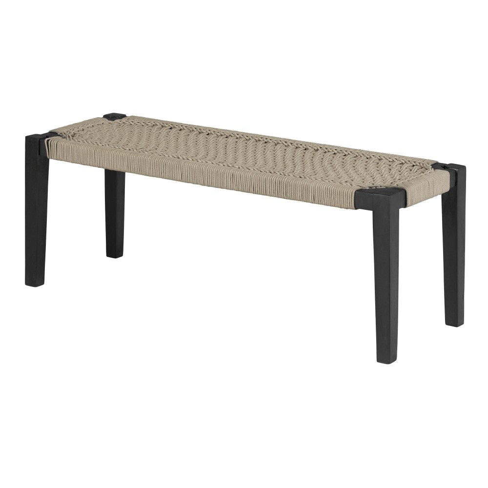 South Shore Agave Wood And Rope Bench, Beige And Black