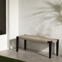 South Shore Agave Wood And Rope Bench, Beige And Black