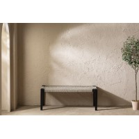 South Shore Agave Wood And Rope Bench, Beige And Black