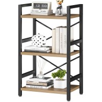 Homeiju Bookshelf 3 Tier Industrial Bookcase Metal Small Bookcase Rustic Etagere Book Shelf Storage Organizer For Living Room