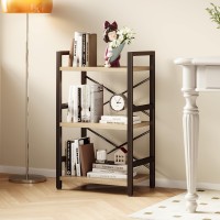 Homeiju Bookshelf 3 Tier Industrial Bookcase Metal Small Bookcase Rustic Etagere Book Shelf Storage Organizer For Living Room