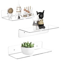 Fixwal Acrylic Floating Shelves No Drill 9In Floating Wall Mounted Adhesive Shelf Set Of 3 Wall Decoration Storage Shelf For