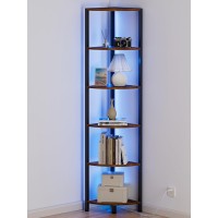 Furnulem 6 Tier Corner Shelf With Led Light 675 Tall Standing Shelf Organizer Narrow Bookshelf With Storage Rack For Wall