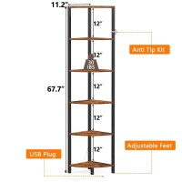 Furnulem 6 Tier Corner Shelf With Led Light 675 Tall Standing Shelf Organizer Narrow Bookshelf With Storage Rack For Wall