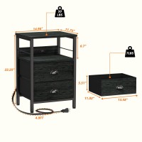 Furologee Nightstand Set Of 2 Black Oak With Charging Station And Usb Ports Side Tables With 2 Fabric Drawers Bedside Tables