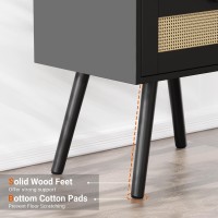 Superjare Nightstands Set Of 2, Bedside Tables With Pe Rattan Drawers, Rattan Side Table With Storage & Solid Wood Feet, End Table For Bedroom, Black