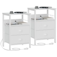 Furologee Nightstands Set Of 2 End Tables With Charging Station And Usb Ports Side Tables With 2 Fabric Drawers Night Stands