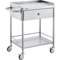 Vevor Medical Cart, 2-Layer Stainless Steel Cart 220 Lbs Weight Capacity, Lab Utility Cart With 360 Silent Wheels And A Drawer For Lab, Clinic, Kitchen, Salon