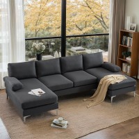 Vingli 110 Modern U Shaped Sectional Couch With 51 D Double Chaise For Living Room Grey Deep Seat Sectional Sofa Sets With