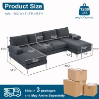 Vingli 110 Modern U Shaped Sectional Couch With 51 D Double Chaise For Living Room Grey Deep Seat Sectional Sofa Sets With