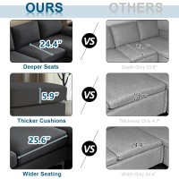 Vingli 110 Modern U Shaped Sectional Couch With 51 D Double Chaise For Living Room Grey Deep Seat Sectional Sofa Sets With