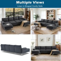 Vingli 110 Modern U Shaped Sectional Couch With 51 D Double Chaise For Living Room Grey Deep Seat Sectional Sofa Sets With