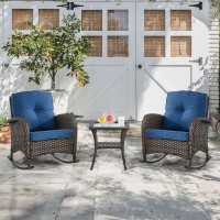 Hummuh 3Piece Outdoor Rocking Chairs Allweather Pe Wicker Patio Rocker Chairs Bistro Set With Side Table Porch Balcony Furnitu