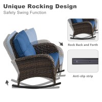 Hummuh 3Piece Outdoor Rocking Chairs Allweather Pe Wicker Patio Rocker Chairs Bistro Set With Side Table Porch Balcony Furnitu