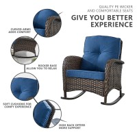 Hummuh 3Piece Outdoor Rocking Chairs Allweather Pe Wicker Patio Rocker Chairs Bistro Set With Side Table Porch Balcony Furnitu