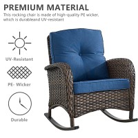 Hummuh 3Piece Outdoor Rocking Chairs Allweather Pe Wicker Patio Rocker Chairs Bistro Set With Side Table Porch Balcony Furnitu