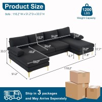 Vingli 110 Modern U Shaped Sectional Couch With 51D Double Chaise For Living Room Black Deep Seat Sectional Sofa Sets With