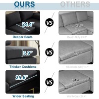 Vingli 110 Modern U Shaped Sectional Couch With 51D Double Chaise For Living Room Black Deep Seat Sectional Sofa Sets With