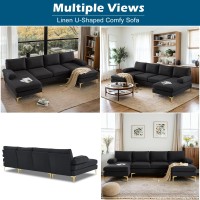 Vingli 110 Modern U Shaped Sectional Couch With 51D Double Chaise For Living Room Black Deep Seat Sectional Sofa Sets With