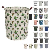 Collapsible Laundry Basket - Godenmoning 62.8L Large Sized Round Waterproof Storage Bin With Handles,Home Decor,Toy Organizer,Children Nursery Hamper. (Cactus Potted Plant)