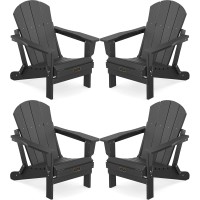 Serwall Foldable Adirondack Chair Set Of 4 For Patio Garden Outdoors Fire Pitblack