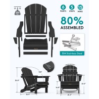 Serwall Foldable Adirondack Chair Set Of 4 For Patio Garden Outdoors Fire Pitblack