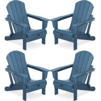 Serwall Foldable Adirondack Chair Set Of 4 For Patio Garden Outdoors Fire Pitocean Blue