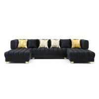 UShaped Double Chaise Sectional Sofa 140 Large Couch with 6 Pillows