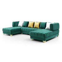 UShaped Double Chaise Sectional Sofa 140 Large Couch with 6 Pillows