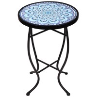 Elevon 14 Inch Round Side Ceramic Tile Top Indoor And Outdoor Accent Table Greek