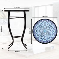 Elevon 14 Inch Round Side Ceramic Tile Top Indoor And Outdoor Accent Table Sun